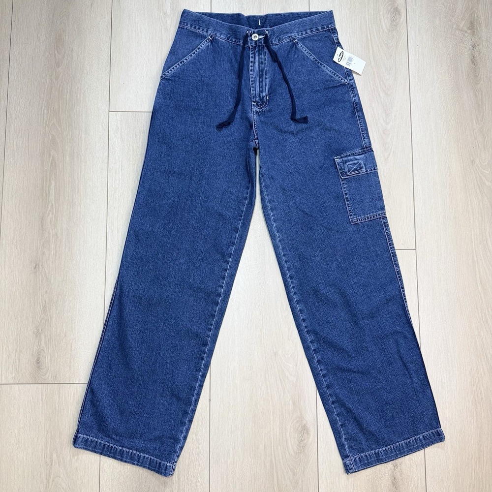 Y2K Old Navy Womens 4 Carpenter Jeans Blue Drawstring Wide Leg Denim NWT Utility